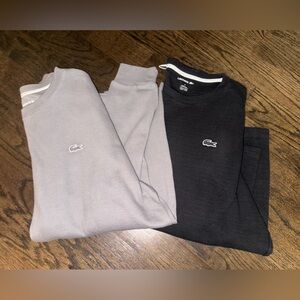 Lacoste Waffle Knit Crew Sweaters - Black & Light Gray